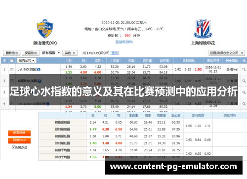 足球心水指数的意义及其在比赛预测中的应用分析